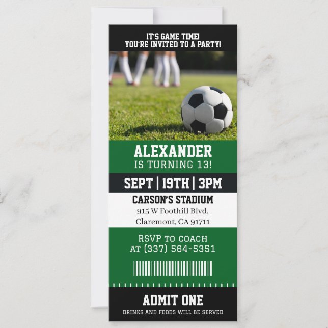 Soccer Ticket Birthday Invitation (Front)