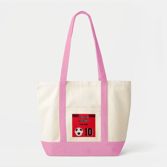 soccer tote bag pink player personalized black gol (Front)