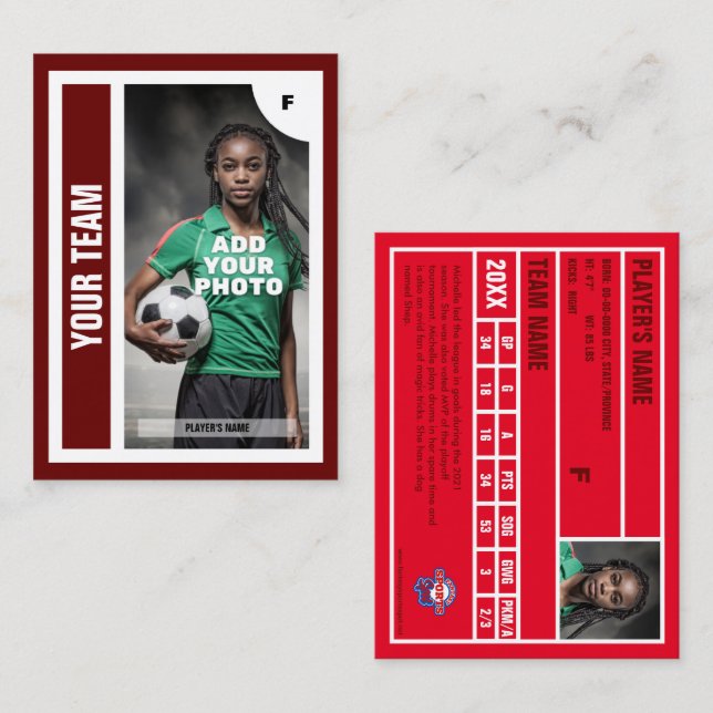 Soccer Trading Card (Dark Red) - Add Your Stats (Front/Back)