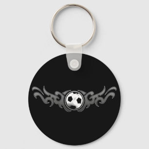 Soccer Tribal Flames Grey Keychain