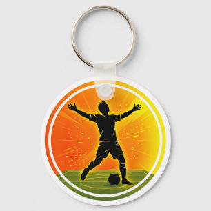 Soccer Victory Player Sunset Silhouette Keychain