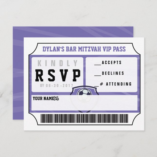 SOCCER VIP REPLY CARD Bar Bat Mitzvah Invitation (Front/Back)