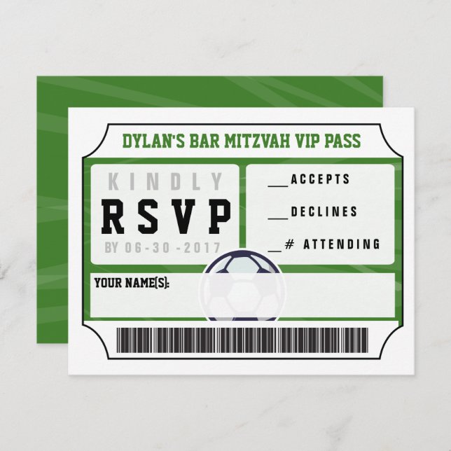 SOCCER VIP REPLY CARD Bar Bat Mitzvah Invitation (Front/Back)