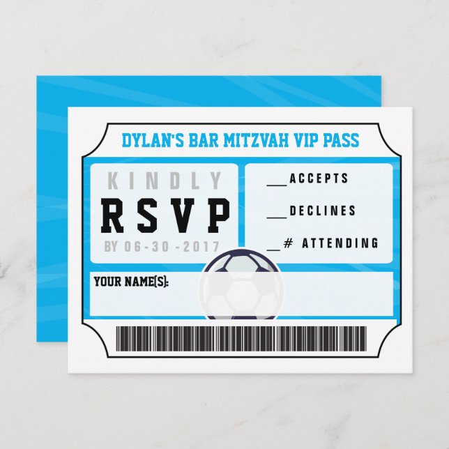 SOCCER VIP REPONSE CARD Bar Bat mitzvah Invitation (Devant / Derrière)