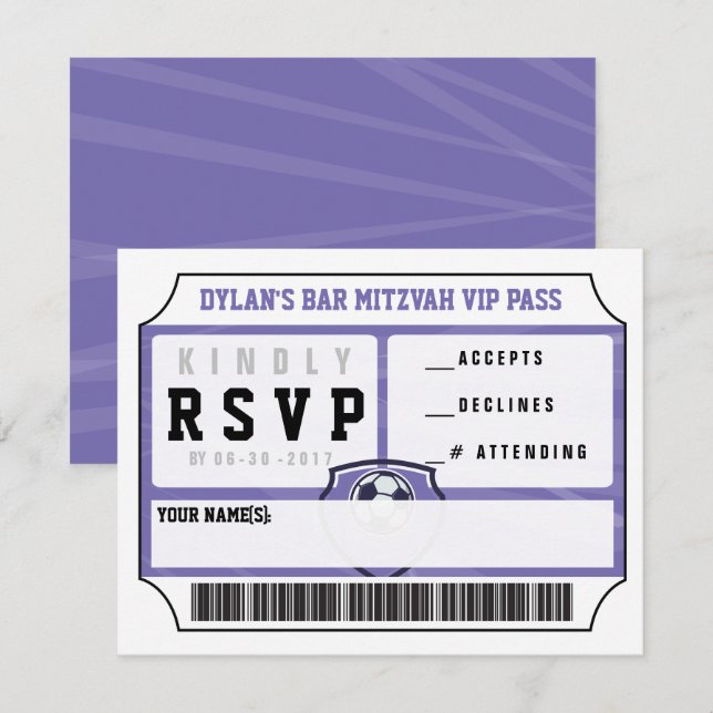 SOCCER VIP REPONSE CARD Bar Bat mitzvah Invitation (Devant / Derrière)