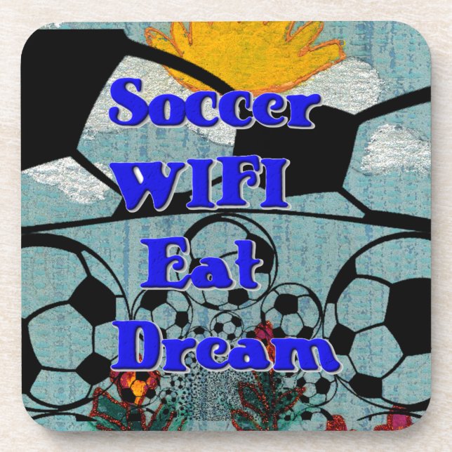 Soccer WIFI Eat Dream – Fun Sports Art Print Coaster (Front)