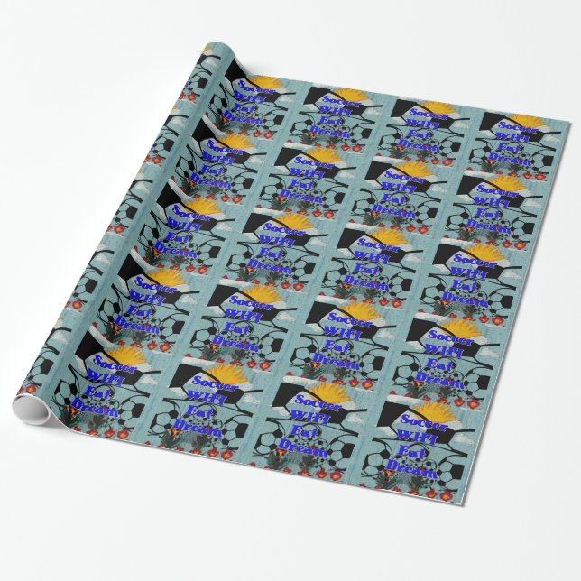 Soccer WIFI Eat Dream – Fun Sports Art Print Wrapping Paper (Unrolled)