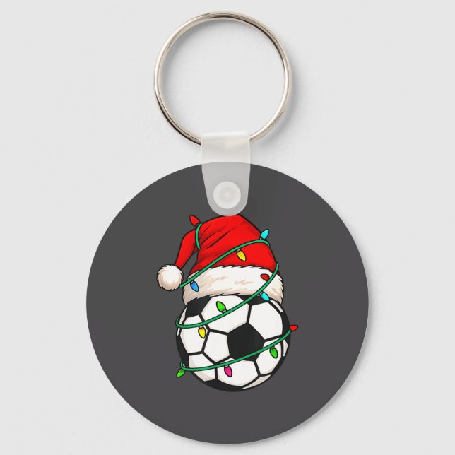 Soccer With Santa Hat Funny Christmas Xmas Gift  Keychain (Front)