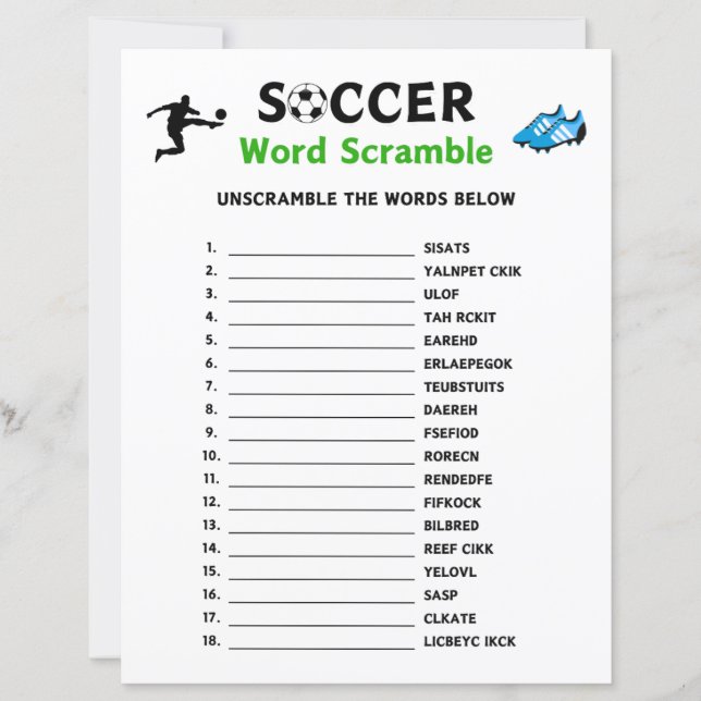 Soccer Word Scramble Game (Front)