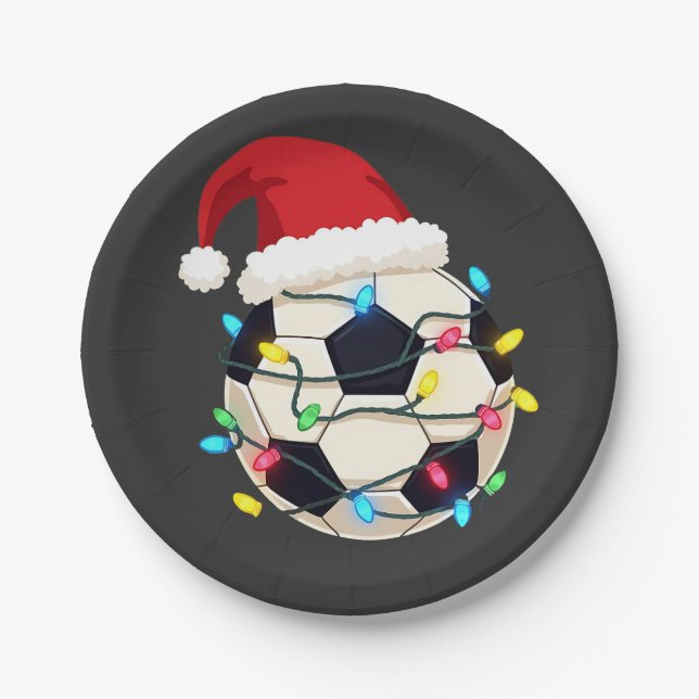 Soccer Wrapped in Christmas Lights Soccer Player  Paper Plate (Front)