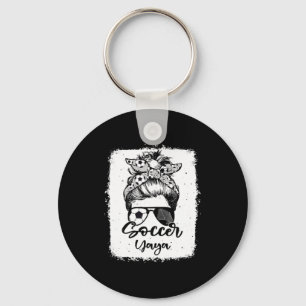 Soccer Yaya Vintage Leopard Messy Bun Bleached T S Keychain