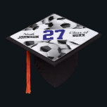 Soccerballs Custom Jersey Number Graduation Cap Topper<br><div class="desc">Soccerballs/footballs in black and white background with area for customization. Personalize with your name,  jersey number and the year of your graduation. Design is fully customizable and you can select your team/school colours.</div>