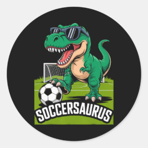 Soccersaurus Dinosaur T-rex Soccer Goalie Player F Classic Round Sticker