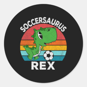 Soccersaurus Rex Soccer Dinosaur For Boys Kids  Classic Round Sticker