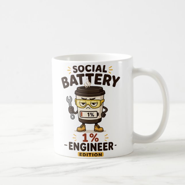 Social Battery 1% Funny Engineer Coffee Mug Gift (Right)