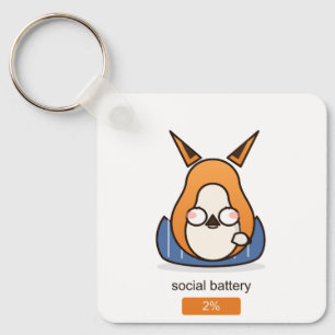 Social Battery 2 Percent Funny Introvert Fox Keychain