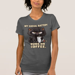 Social Battery Coffee Cat Women's Funny T-Shirt