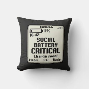 Social Battery Critical Funny Introvert Tech Desig Throw Pillow