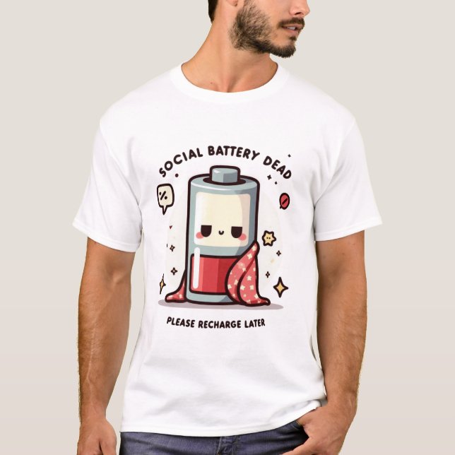 Social Battery Dead Funny Introvert T Shirt (Front)