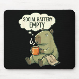 Social battery empty funny capybara coffee mouse pad