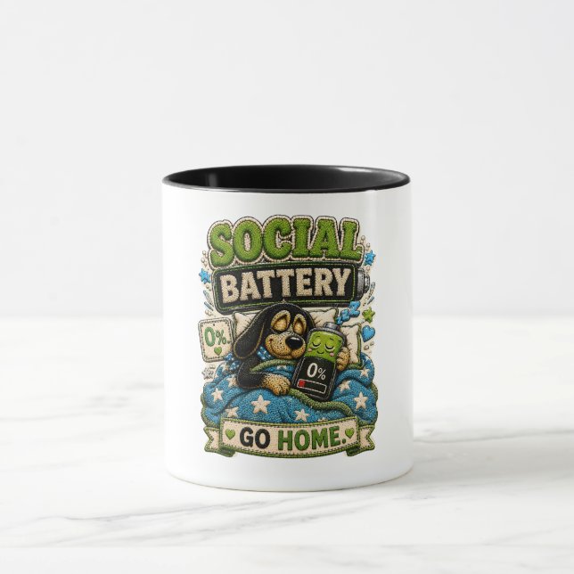 Social Battery Go Home Personalized Funny Mug (Center)