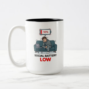 Social Battery Low 10 Percent Funny Introvert Art Two-Tone Coffee Mug