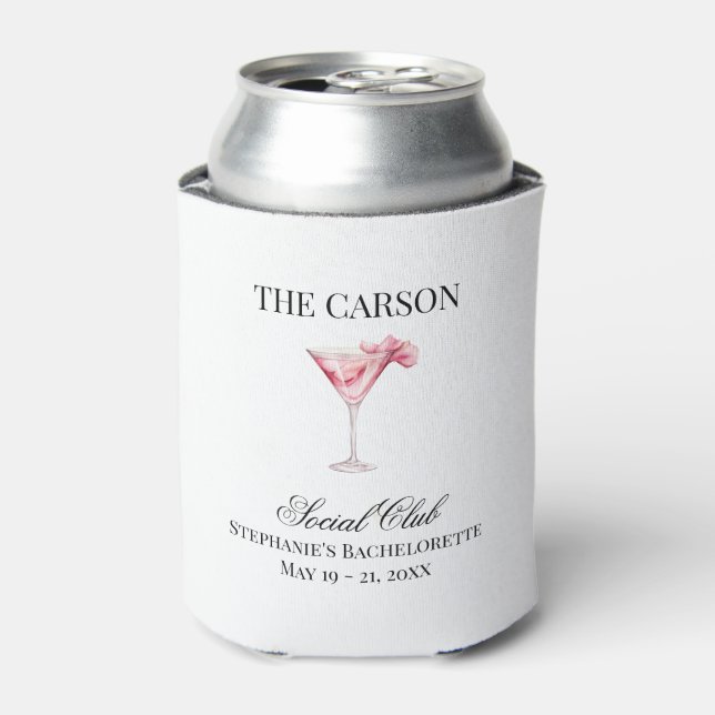 Social Club Pink Cocktail Bachelorette Party Can Cooler (Can Front)