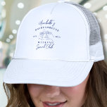 Social Club Preppy Bachelorette Party Trucker Hat<br><div class="desc">Preppy Bachelorette Weekend Social Club Hat. Complete your bachelorette weekend look with this stylish Social Club-themed hat. Featuring a classic navy blue logo with bold typography, this design brings a polished yet playful touch to the celebration. The logo includes the bride’s name, "Bachelorette Weekend Social Club, " and the established...</div>