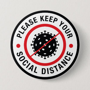 Social Distance 3 Inch Round Button