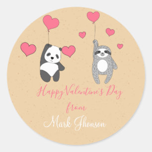 Social Distance Animals Valentine Card Classic Round Sticker