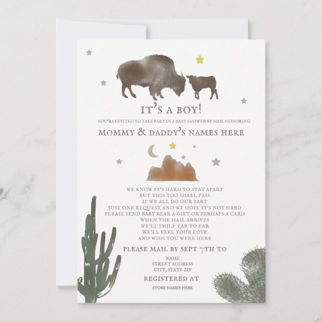 Social Distance Baby Shower By Mail Buffalo Bison Invitation (Front)