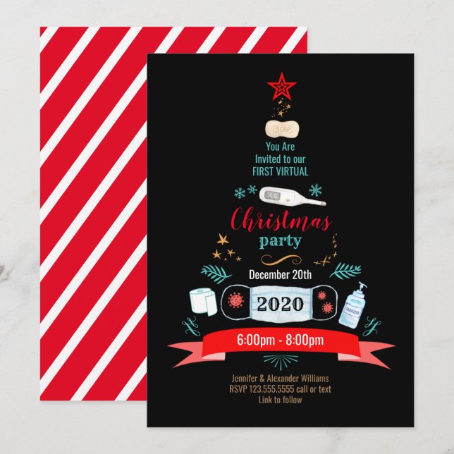Social Distance Christmas Party Invitation (Front/Back)
