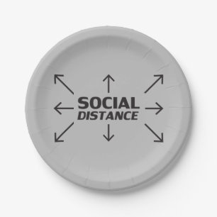 Social Distance modern typography arrows funny Paper Plate