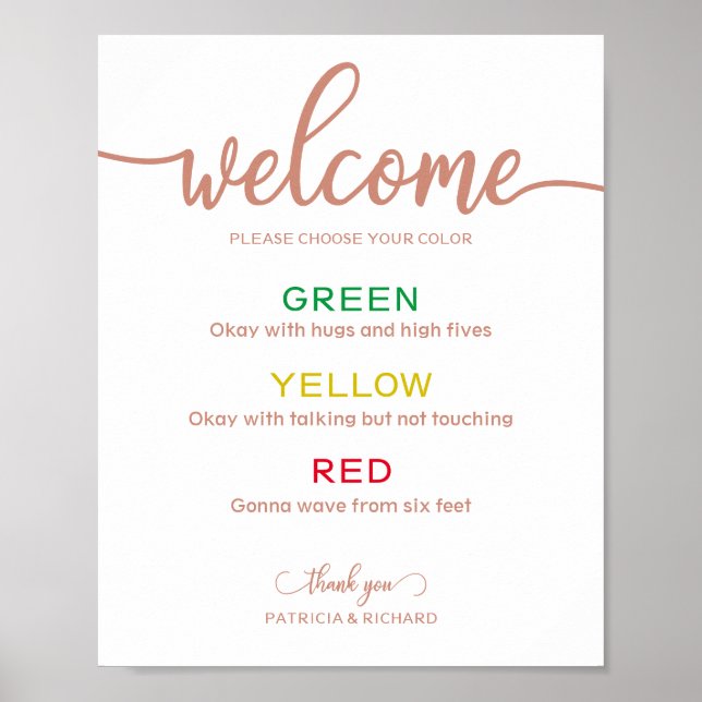 Social Distance Wristband Colour Code Wedding Sign (Front)