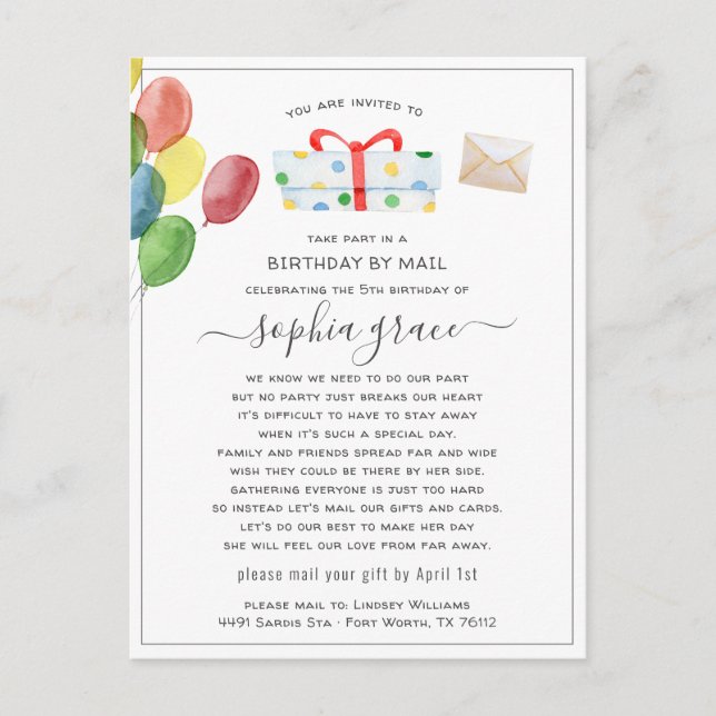 Social Distancing Birthday by Mail Invitation Postcard (Front)