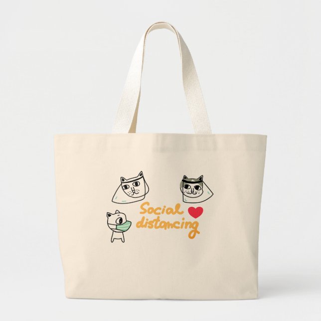 SOCIAL DISTANCING CATS AND DOG WITH MASKS Tote Bag (Front)