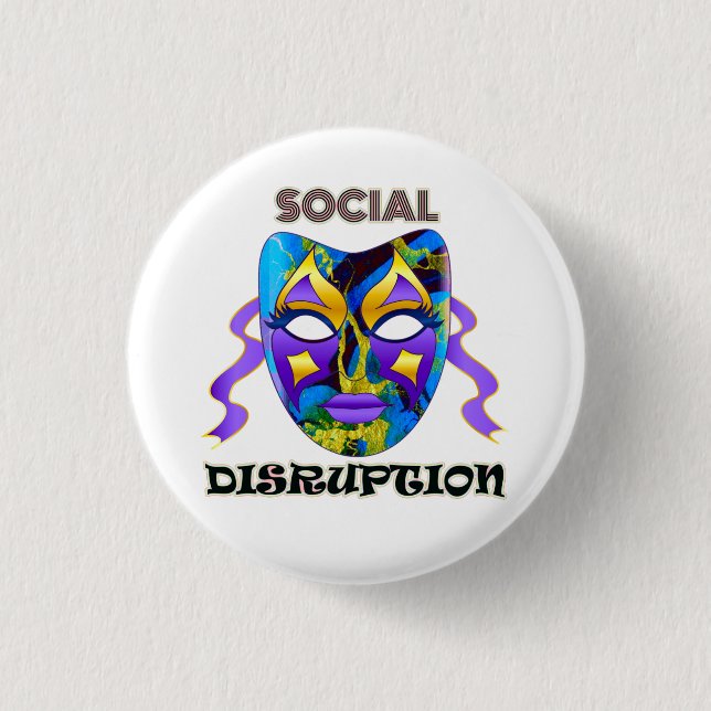 Social Distancing Disruption Bold Colourful Masque 1 Inch Round Button (Front)