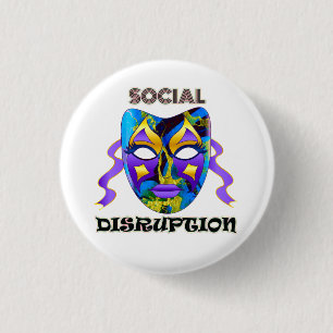 Social Distancing Disruption Bold Colourful Masque 1 Inch Round Button