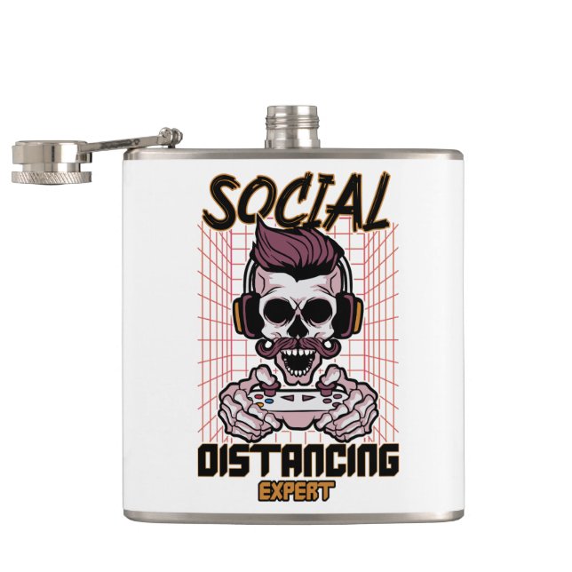 Social distancing expert gaming design hip flask (Opened)