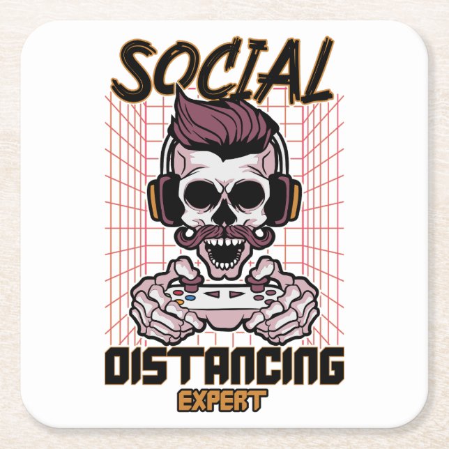 Social distancing expert gaming design square paper coaster (Front)