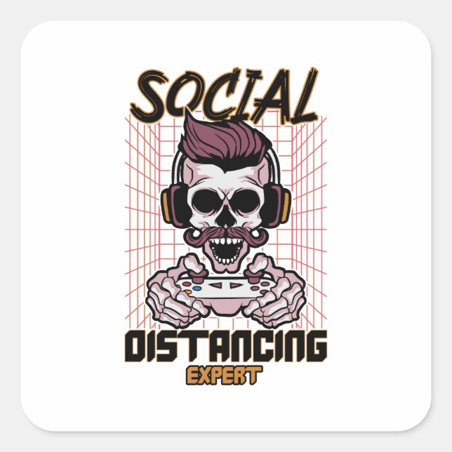Social distancing expert gaming design square sticker (Front)