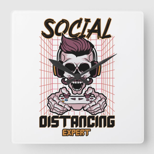 Social distancing expert gaming design square wall clock (Front)