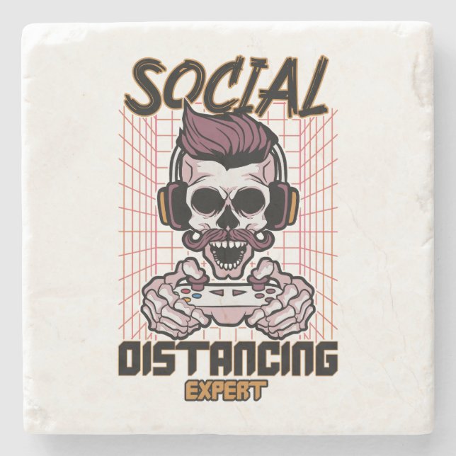 Social distancing expert gaming design stone coaster (Front)