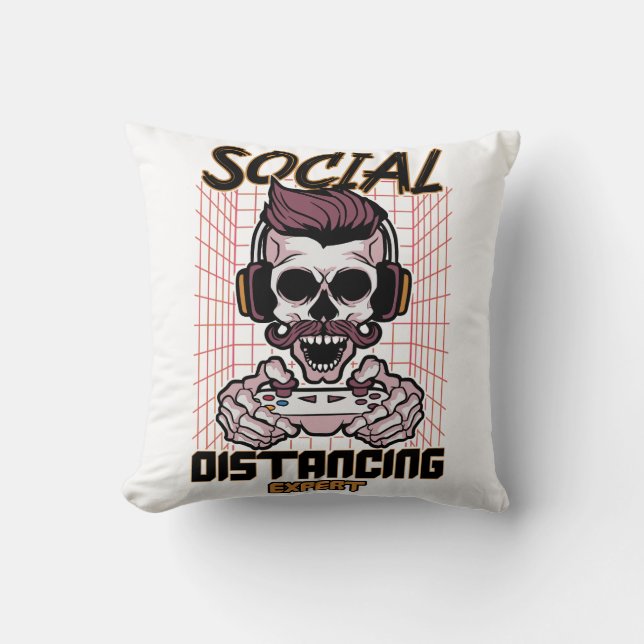 Social distancing expert gaming design throw pillow (Front)