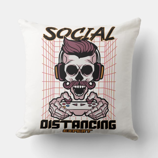 Social distancing expert gaming design throw pillow (Front)