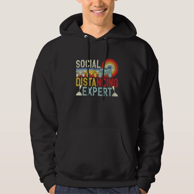 Social Distancing Expert Gaming Retro Vintage Vide Hoodie (Front)