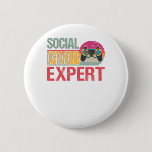 Social Distancing Expert Gaming Vintage Video Game 2 Inch Round Button