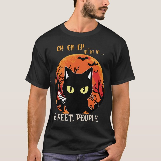 Social Distancing Halloween Cat Coronavirus T-Shirt (Front)