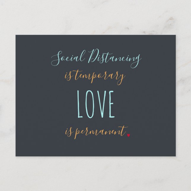 Social distancing love typography quote greetings postcard (Front)