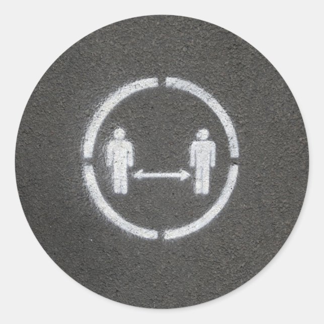 Social distancing sign classic round sticker (Front)